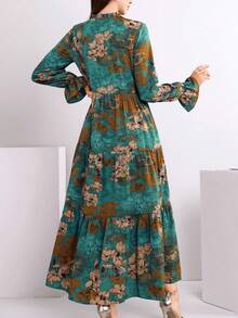 Vestido largo elegante de fiesta, playa y graduación con estampado, de manga larga, holgado y elegante para mujer, ideal para primavera e invierno