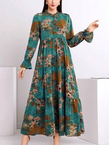 Vestido largo elegante de fiesta, playa y graduación con estampado, de manga larga, holgado y elegante para mujer, ideal para primavera e invierno