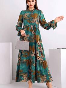 Vestido largo elegante de fiesta, playa y graduación con estampado, de manga larga, holgado y elegante para mujer, ideal para primavera e invierno