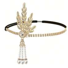 1/3 件 20 世纪 20 年代盖茨比风格头饰,珍珠和流苏金属叶发带,万圣节化妆舞会配饰 - 彩色 - 查看 9