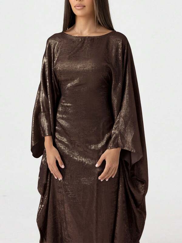 Gleam And Sparkling Modest Abaya Women Muslim Dress With Inner Tie Belt Holiday Party Outfit Islamic Clothing Butterfly Kaftan Abaya Robe