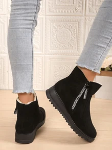 Autumn And Winter Black And Ankle Boots Zipper Round Toe Women's Short Boots Snow Boots Non-Slip Shoes With Velvet And Thick Platform Boots Warm Fur One Snow Boots - Black - View 4
