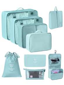 9 件旅行收纳套装：化妆刷袋、化妆包、护肤品收纳袋、大容量服装收纳袋、多功能拉链袋、手提包、旅行包、网袋、鞋袋、瓶袋、束口袋、储物袋、内衣收纳袋 - 彩色 - 查看 22