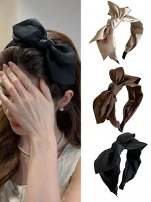 3件套女士时尚纯色缎面蝴蝶结发箍，适合日常佩戴、居家、洗脸、上学、海滩、工作、派对、节日、生日、返校、新年、母亲节等场合，可作礼物、发带、发箍、发饰、头饰等。 - 彩色 - 查看 17