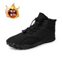 男士冬季保暖鞋、雪地短靴、保暖内衬休闲鞋、寒冷天气穿的鞋、冬季不冷穿的鞋、雪地靴、雪地穿的鞋、男士保暖户外休闲运动鞋、厚毛内衬低帮鞋、男士雪地鞋、五趾厚底雪地保暖鞋 - 黑色 - 查看 2