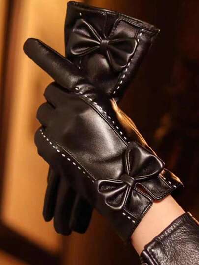 1 par de guantes de invierno de lujo de piel para mujer, compatibles con pantalla táctil, guantes cálidos para conducir, elegantes guantes para enviar mensajes de texto adecuados para clima frío para San Valentín