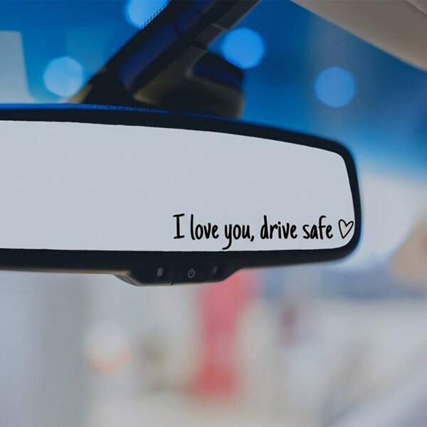 1pc Eu te amo, dirija com segurança, decalque de espelho, decalques de espelho retrovisor para mulheres, decalque de vinil