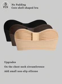 3 件套前扣内衣文胸套装，无肩带无缝内衣，无钢圈和抹胸短款上衣 - 彩色 - 查看 3