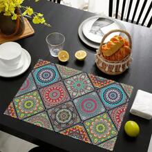 1pc/4pcs/6pcs Bohemian Mandala Placemats, Mexican Traditional Pattern And Geometric Grid, Bohemian Flowers, Washable Table Mats For Dining, Kitchen, Party