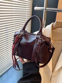 Bolsa de Mão de Luxo de PU Macio de Cor Sólida, Bolsa Casual Diária Retrô da Moda, Presente para Mulheres