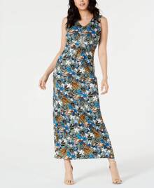 Petite Sleeveless V-Neck Maxi Dress - Multicolor - View 1