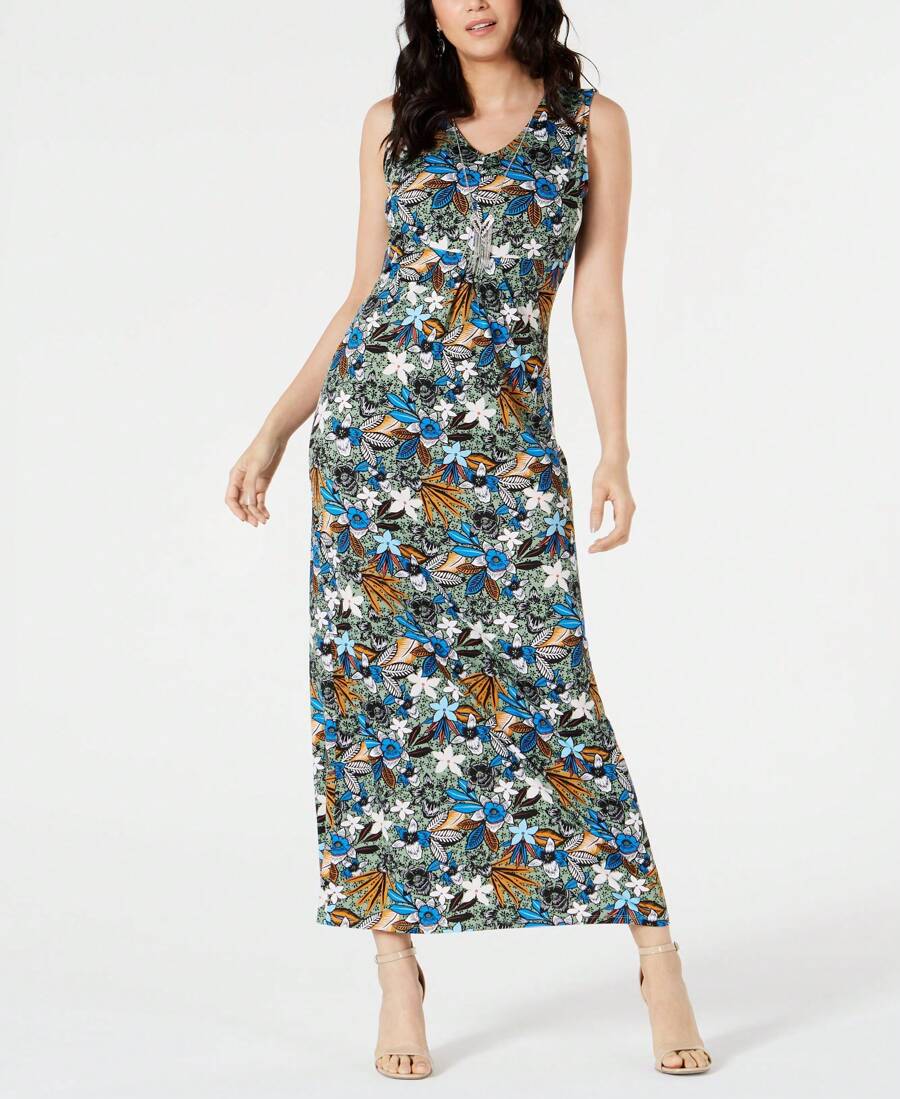 Petite Sleeveless V-Neck Maxi Dress - Multicolor - View 1