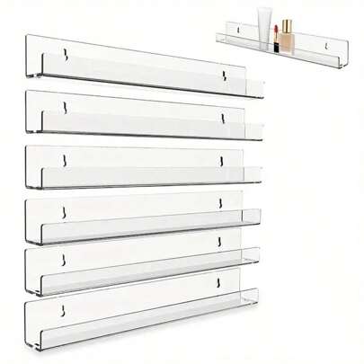 1/2/4pcs 4/7/12/15 Inch Transparent Acrylic U-Shaped Wall Mounted Storage Rack, No Drilling Required, Nail Polish Display Rack, Kitchen Spice Organizer