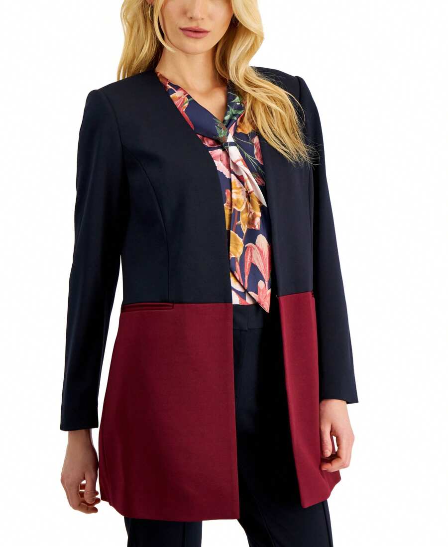Women's Colorblocked Topper Jacket - Cherry - View 1