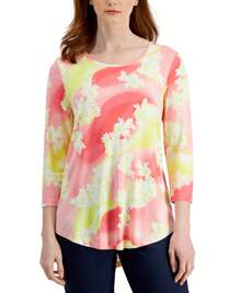 JM Collection Womens Printed 3/4-Sleeve Top - Nhiều màu - Xem 1