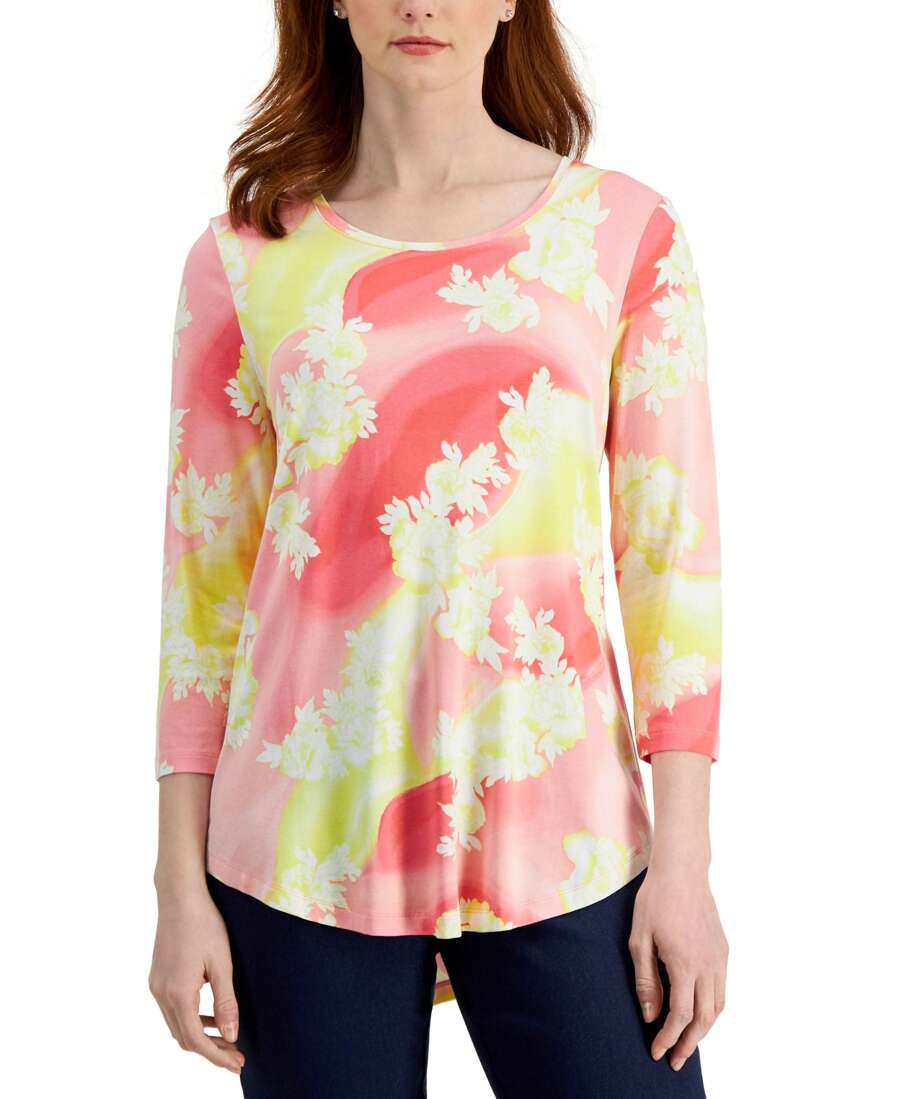 JM Collection Womens Printed 3/4-Sleeve Top - Nhiều màu - Xem 1
