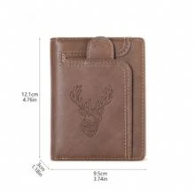 CarrKen新款男士钱包，时尚鹿头设计，休闲多功能拉链钱包，年轻学生百搭多卡位，男士礼物 - 棕色 - 查看 3