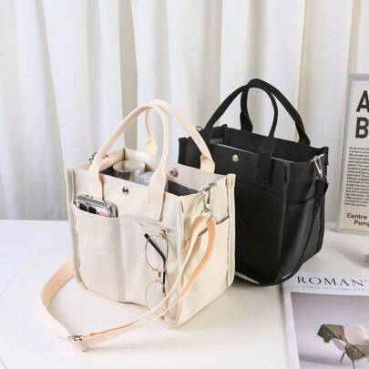 1 件原创设计立体多口袋大容量手帐单肩包，简约百搭女士手提包，适合年轻女士，学校背包用品。