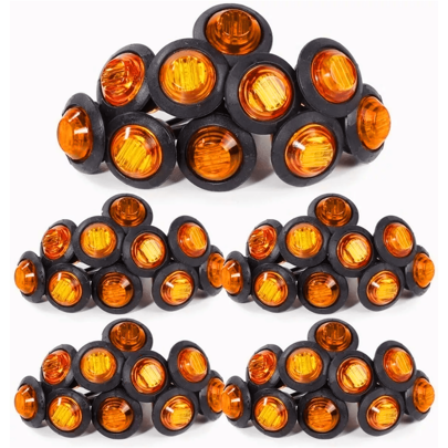 50pcs Side Marker Lights, Round LED Front And Rear Side Indicator Bullet Marker Lights For Trucks, RVs, Cars, Buses, Trailers 12V