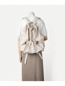 Korean Style Versatile, Simple And Versatile Drawstring Nylon Backpack - Beige - View 6
