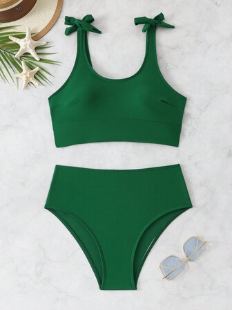 Women's European And American Fashion Solid Color Bikini Set With Straps, Slimming And Comfortable Summer