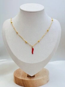 1pc Minimalist Chili Pepper Necklace, Stainless Steel Material With Vacuum Plating, Long-Lasting Color