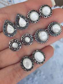 10入組人造珍珠裝飾耳釘 - 彩色 - 查看 1