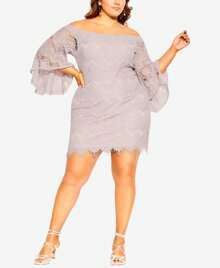 City Chic City Chic Bella Off The Shoulder Long Sleeve Sheath Dress
