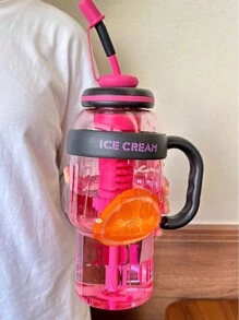 Large Silicone Water Bottle With Straw 1350ml Capacity With Portable Filter Plastic Bottle With Straw And Handle - 乾枯玫瑰色 - 查看 7