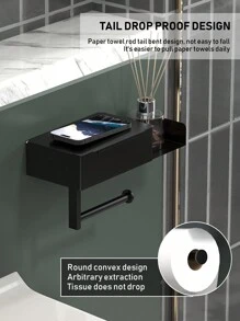 1个卫生纸架 - 带湿巾盒和储物架，自粘式壁挂浴室收纳架，卫生纸卷架，完美收纳卫生湿巾，白色/黑色浴室配件/浴室工具 - 彩色 - 查看 6
