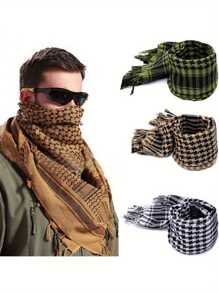 Bufanda militar de invierno para hombre y mujer, resistente al viento, estilo hijab musulmán, shemagh, chal táctico, keffiyeh árabe, bufandas de algodón de moda para mujer - Blanco y Negro - Ver 3