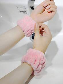 Conjunto de faixa de cabelo e pulseira de banho em veludo rosa coral com laço, faixa de cabelo feminina com borda larga, lavagem em cor sólida, acessório de cabelo moderno para a volta às aulas. - Rosa - Ver 6