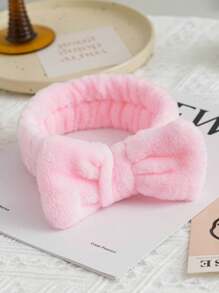 Conjunto de faixa de cabelo e pulseira de banho em veludo rosa coral com laço, faixa de cabelo feminina com borda larga, lavagem em cor sólida, acessório de cabelo moderno para a volta às aulas. - Rosa - Ver 5