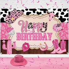 1 Peça Banner de Bottom para Aniversário Estilo Cowboy, Tema Disco Oeste Rosa, Decoração de Parede para Festa de Aniversário, Adequado para Aniversário, Casamento, Batismo, Comemoração de Feriados