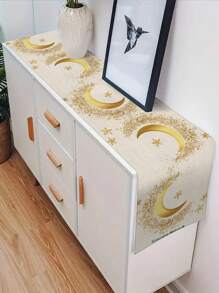 قطعة واحدة من طاولة خداع القمر الذهبي لشهر رمضان، بنمط بركة لتزيين المنزل في شهر رمضان ،ديكور منزلي إسلامي، إكسسوارات حفلات داخلية وخارجية، ديكور غرفة. مناسبة لديكور المطبخ في المنزل وديكور حفلات رمضان