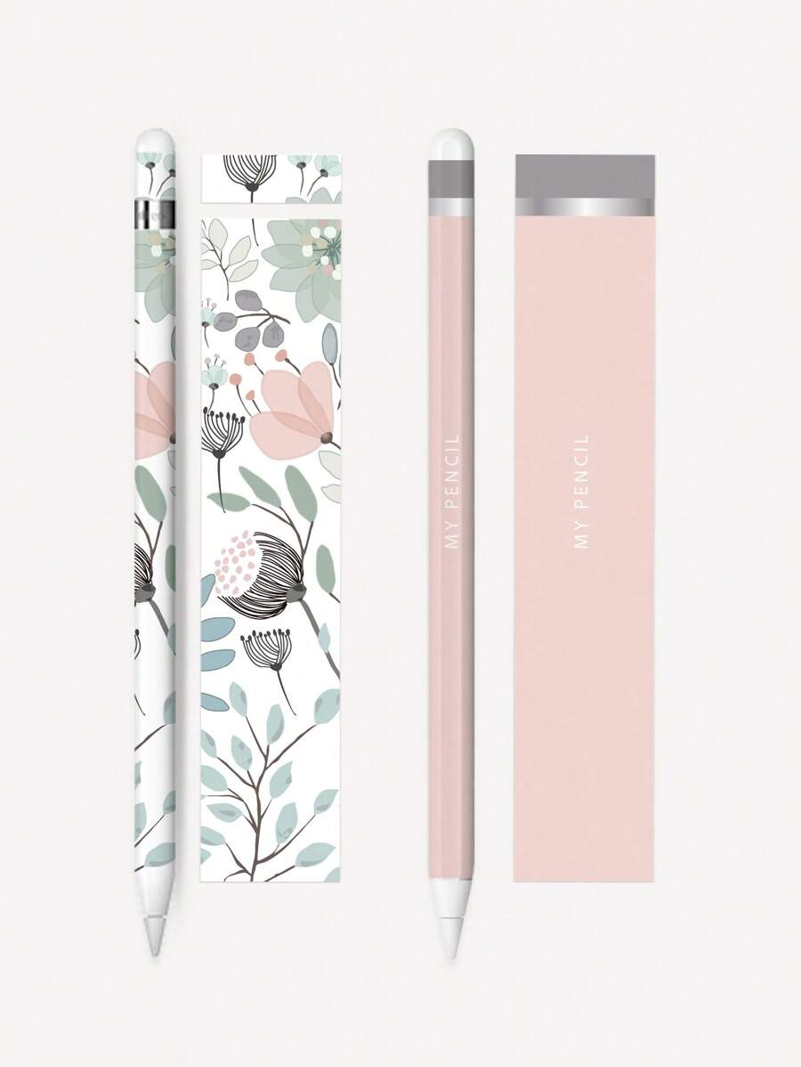 2 piezas Pegatinas para Apple Pencil con diseño floral, hechas de material PVC de alta calidad resistente al agua y a los arañazos, adecuadas para Apple Pencil 1 y 2, agregan decoración personalizada y protegen la superficie del Apple Pencil, se pueden pelar y pegar, 2.7*6.65 pulgadas - Multicolor - Ver 1
