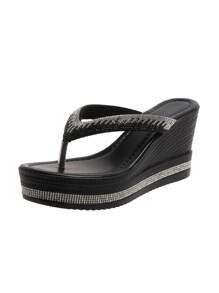 Summer Bestseller! Fashionable & Versatile Meteor Wedge Flip Flops, Platform Thick Sole Sandals, Vacation Beach Shoes, Comfortable & Stylish For Home & Commute, Everyone Loves Them! - Black - View 7