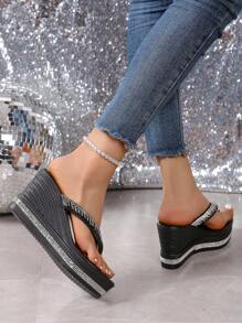 Summer Bestseller! Fashionable & Versatile Meteor Wedge Flip Flops, Platform Thick Sole Sandals, Vacation Beach Shoes, Comfortable & Stylish For Home & Commute, Everyone Loves Them! - Black - View 5