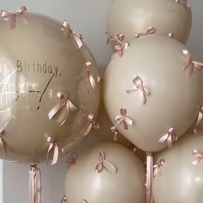 92/102个/套象牙色乳胶气球配玫瑰金领结，户外拍照道具，领结装饰，情人节，生日派对，婚礼