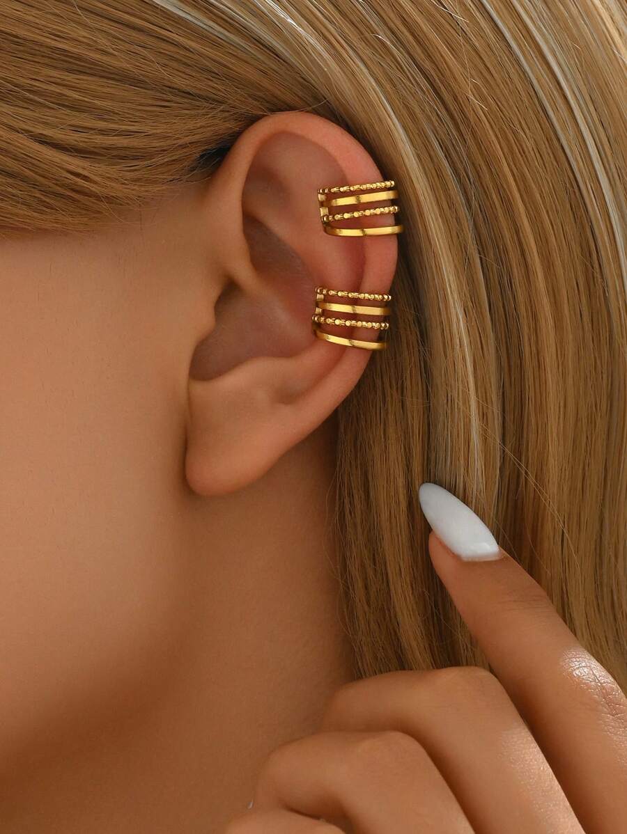 زوج من مقاطع الأذن الذهبية من الفولاذ المقاوم للصدأ، اكسسوارات شخصية بدون ثقب، أقراط بثلاثة أسلاك للأذن، أقراط هليكس للارتداء اليومي