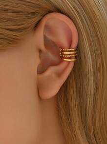 زوج من مقاطع الأذن الذهبية من الفولاذ المقاوم للصدأ، اكسسوارات شخصية بدون ثقب، أقراط بثلاثة أسلاك للأذن، أقراط هليكس للارتداء اليومي