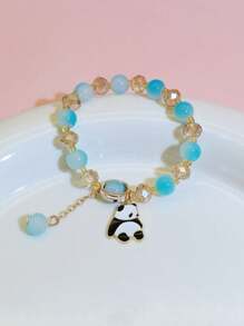 7pcs/Set New Black & White Panda Bead Bracelet Set, Chinese Style Sweet Princess Handmade Unique Friendship Bracelet For Kids, Multi-Color - one-size - View 5