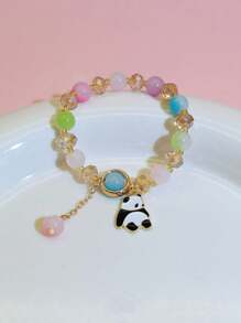 7pcs/Set New Black & White Panda Bead Bracelet Set, Chinese Style Sweet Princess Handmade Unique Friendship Bracelet For Kids, Multi-Color - one-size - View 9