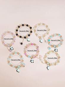 7pcs/Set New Black & White Panda Bead Bracelet Set, Chinese Style Sweet Princess Handmade Unique Friendship Bracelet For Kids, Multi-Color - one-size - View 11