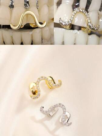 AINTTBY 1 件嘻哈街头金牙套镶嵌闪亮锆石 18K 镀金万圣节和圣诞节派对