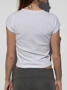 Women's Graphic T-Shirt Casual Slim Fit Bow Print Round Neck Cap Sleeve Tops For Summer