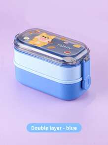 1pc卡通双层饭盒学生带饭格大容量带餐具可微波炉加热儿童午餐盒 - 彩色 - 查看 10