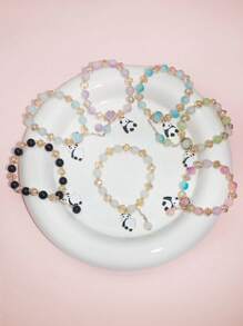 7pcs/Set New Black & White Panda Bead Bracelet Set, Chinese Style Sweet Princess Handmade Unique Friendship Bracelet For Kids, Multi-Color - one-size - View 12