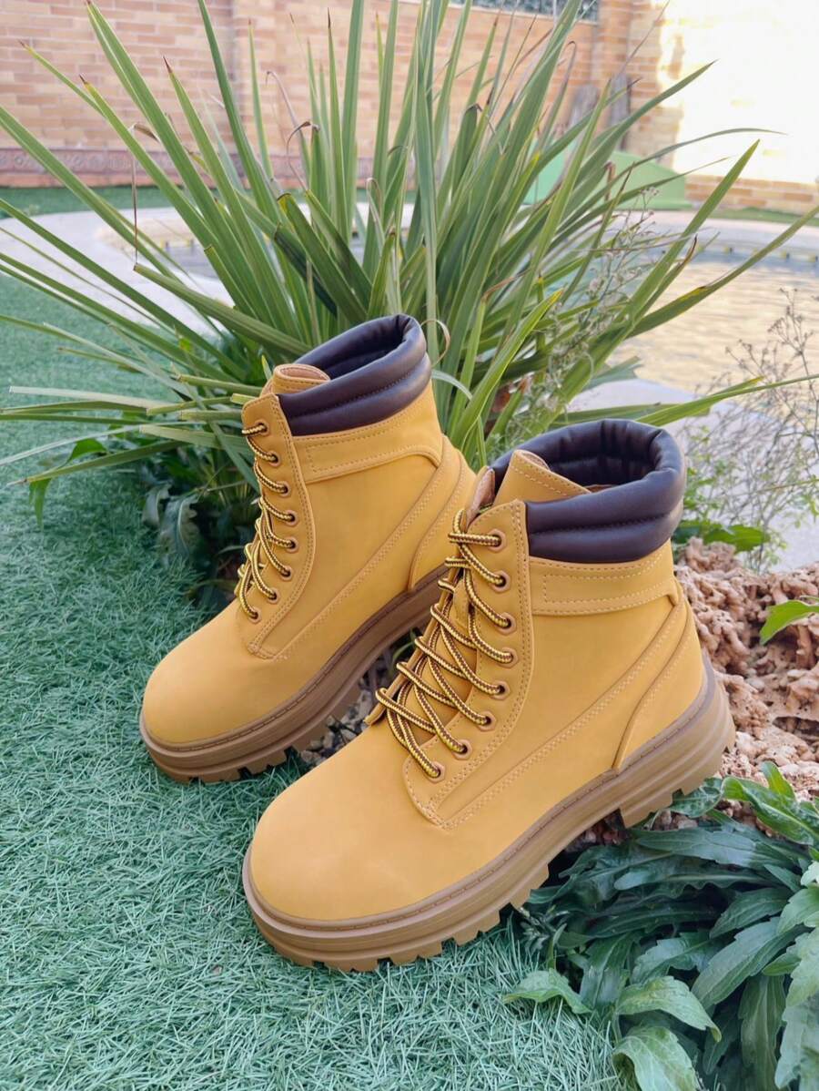 Women's Lace-Up Hiking Boots, Comfort And Performance For Outdoor Adventures, Strength And Durability, Functional And Stylish Design, Hiking - 黃色 - 查看 1