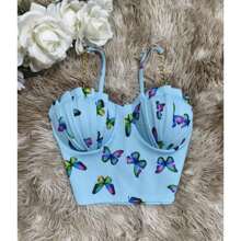 Cropped Top Blouse Thin Strap Chain With Mermaid Bra Fashion Blogger Retro Summer Party Beach Neoprene Suplex Strappy - 青檸色 - 查看 1
